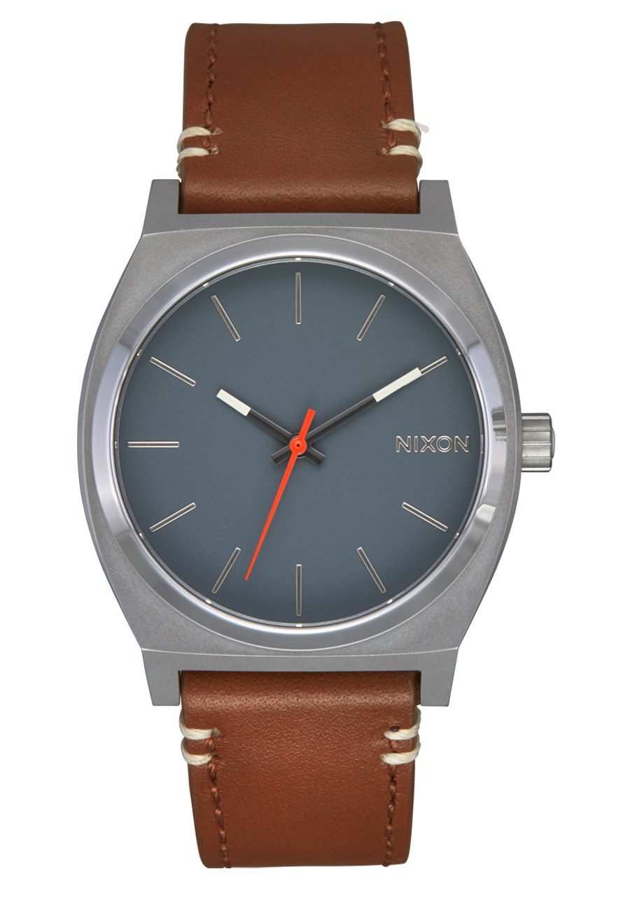 NIXON Brown Genuine Leather Band WATCH mens Large Silver high quality Dial Working Condition