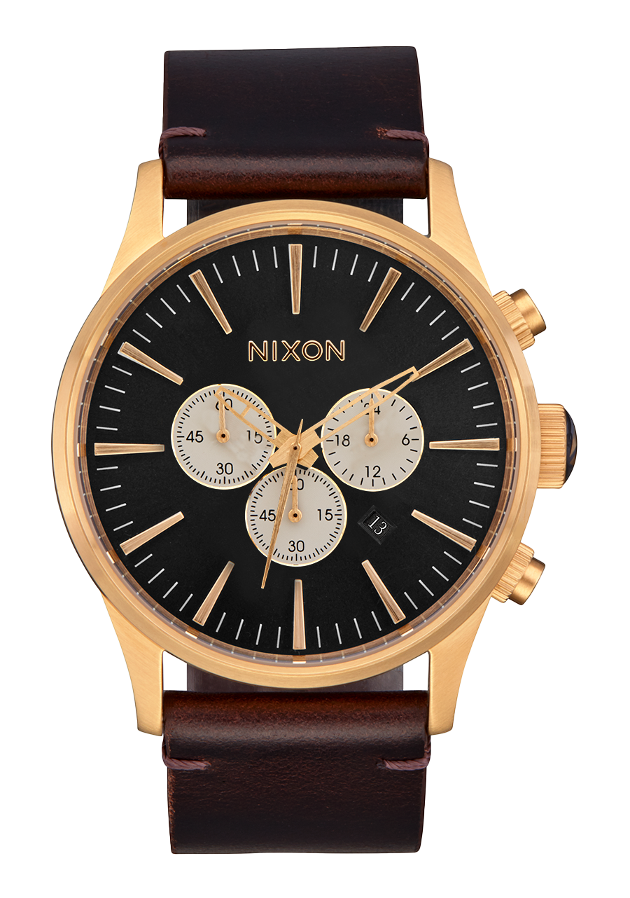 Nixon Sentry Leather Watch Black hotsell And Gold