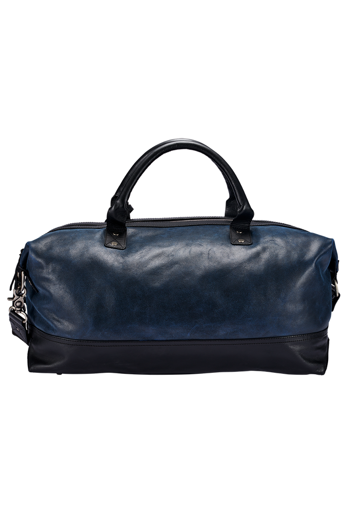 Blue leather hotsell duffle bag