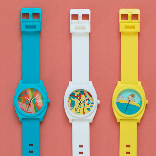 Nixon x Andy Davis Three Time Teller Watches in Turquoise, White and Yellow