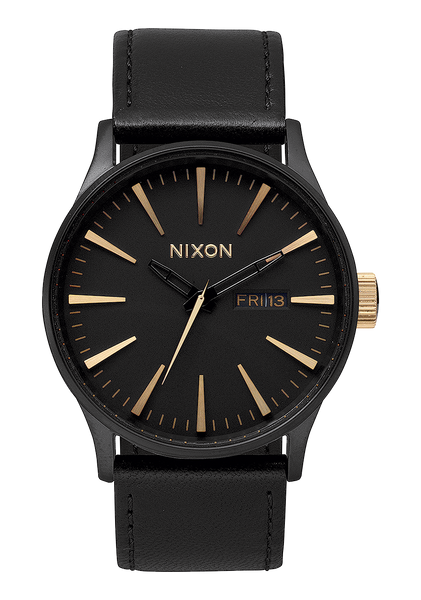 Sentry Leather Watch | Matte Black / Gold | Men's Leather – Nixon US