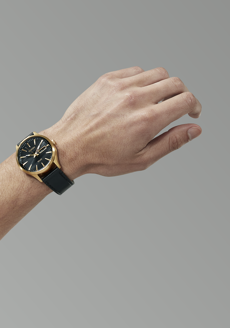 Sentry Solar Leather Watch | All Gold / Black | Solar-Powered