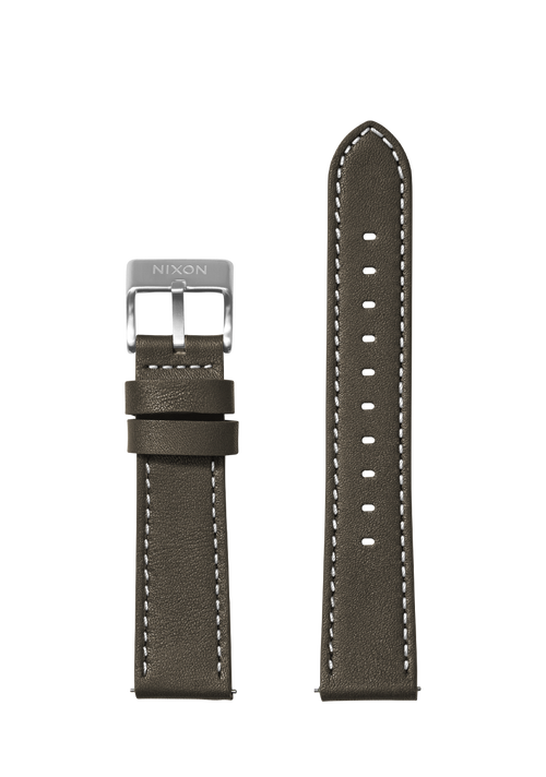 23mm Stitched Leather Band - Dark Olive